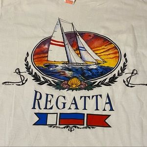 NEW Vintage Regatta San Segal Sailboat Mens Large White Shirt Single Stitch